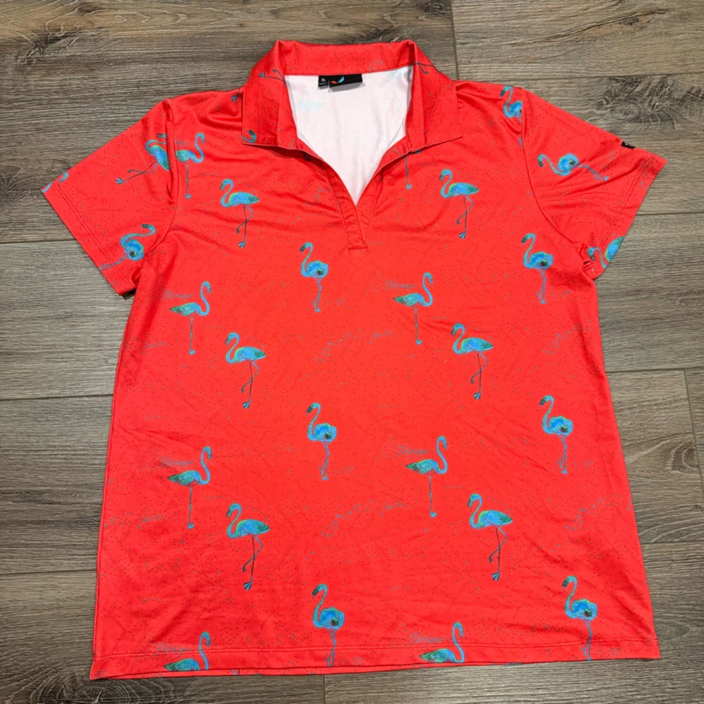 Yatta Golf Floating Flamingo Red Performance Polo Shirt, Red